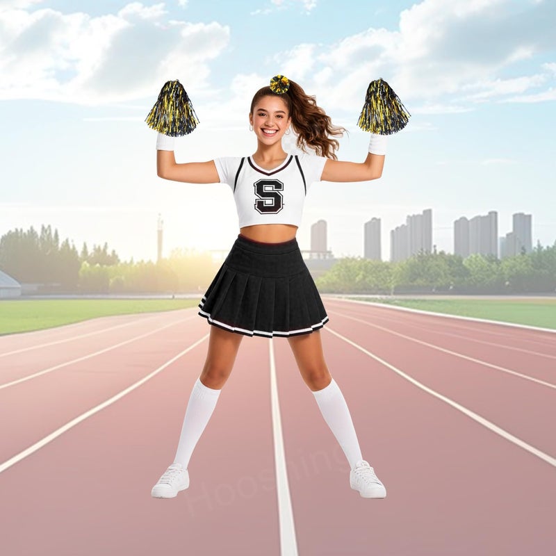 Hooshing 5PCS Pom Poms Cheerleading Shaker and Hair Ropes Wrist Ties with Poms for Cheerleader Girls Sports Spirits Rewards Cheer in Party Festival - Image 4